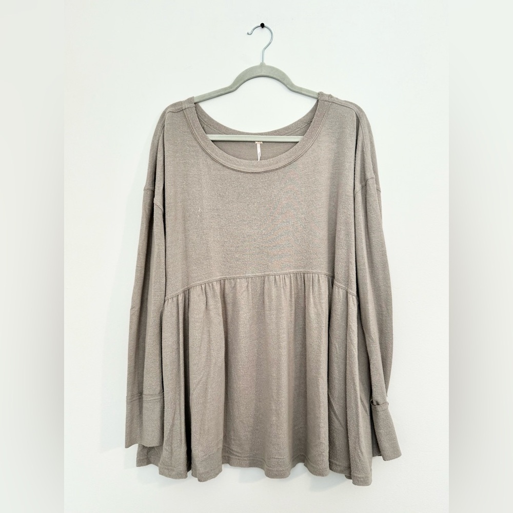 Free People, Forever Your Girl Babydoll Long Sleeve, Beige, Women’s Size L